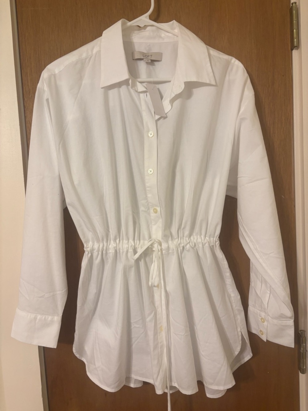 🆕Bnwt LOFT White Drawstring Waist Button-Down Shirt